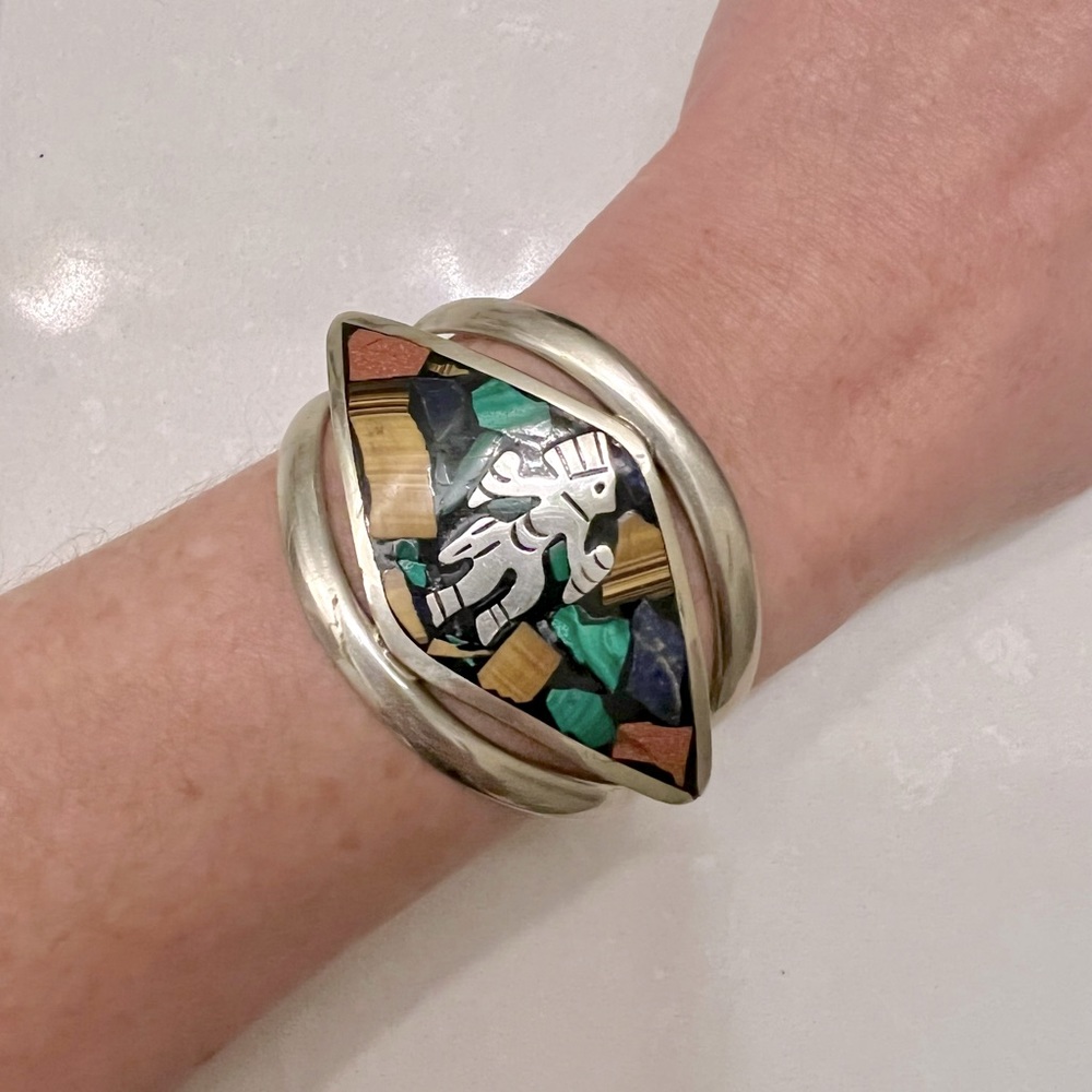 Sterling Silver cuff bracelet with stone inlay